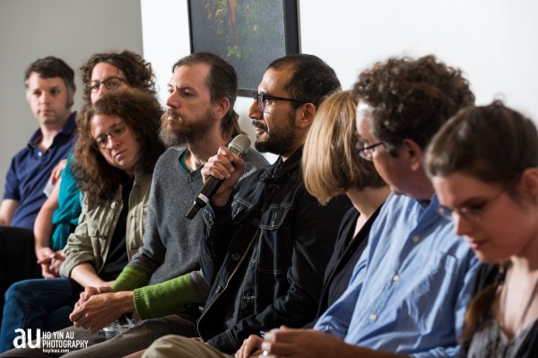 From the "How we get by" event. Left to right: Tim Devin, Andi Sutton, Heather Kapplow, Dirk Adams, Dave Ortega, Melinda Cross, Gregory Jenkins, Emily Garfield. Not pictured: Coelynn McIninch, Greg Cook, Jason Pramas, Shea Justice. Photo by Ho Yin Au